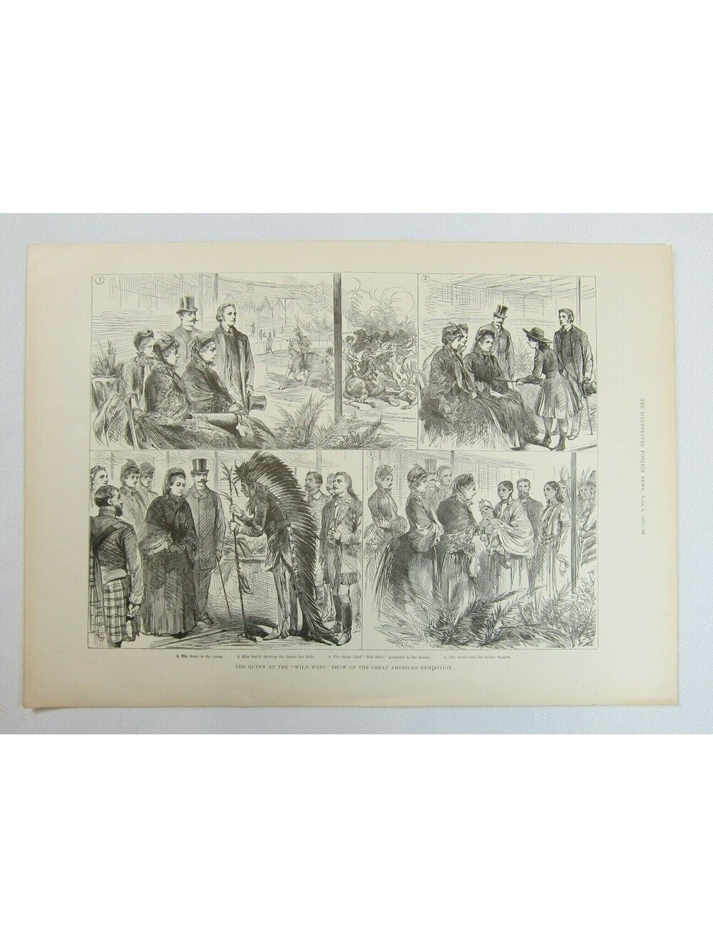 Antique 1887 Print Queen Wild West Show Great American Exhibition Indian Chief